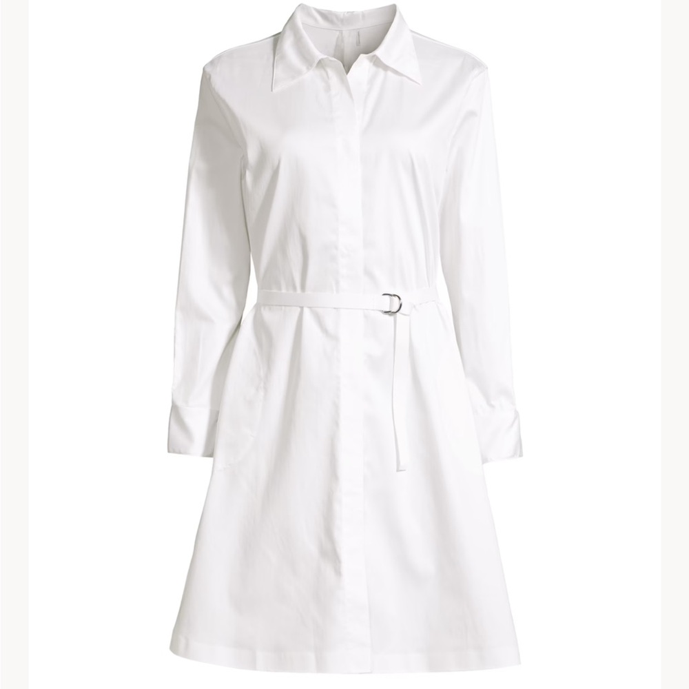 Norma Kamali White Midi A-line Shirtdress with Front Slit